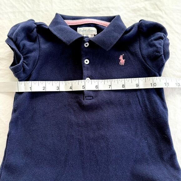 Girls Polo Shirt DRESS POLO RALPH LAUREN Ruffle Hem Navy Blue Pink Logo Size 18m - Picture 1 of 6